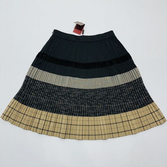 ETRO Women 42 US/6 Multi Fabric Texture Black Gold Pleated Midi Skirt NWT $1,730 - Picture 2 of 11